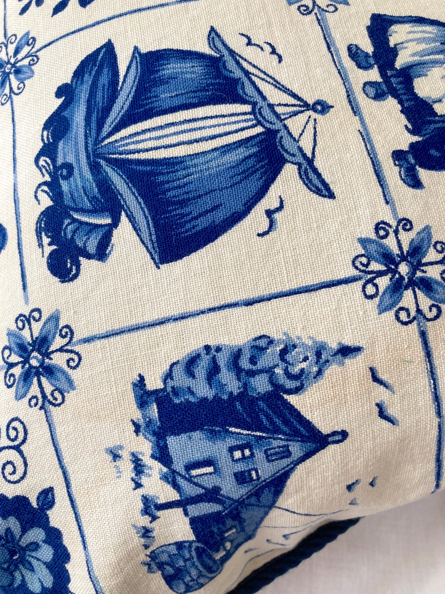 Vintage Dutch Blue Folklore Print Cushion Cover