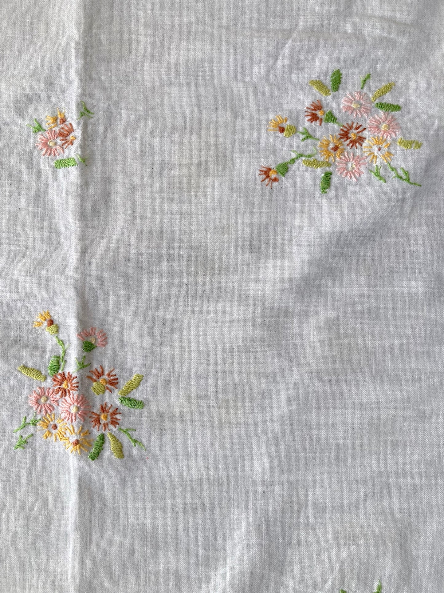 Vintage Floral Hand Stitched Cotton Tablecloth / multi-purpose cloth