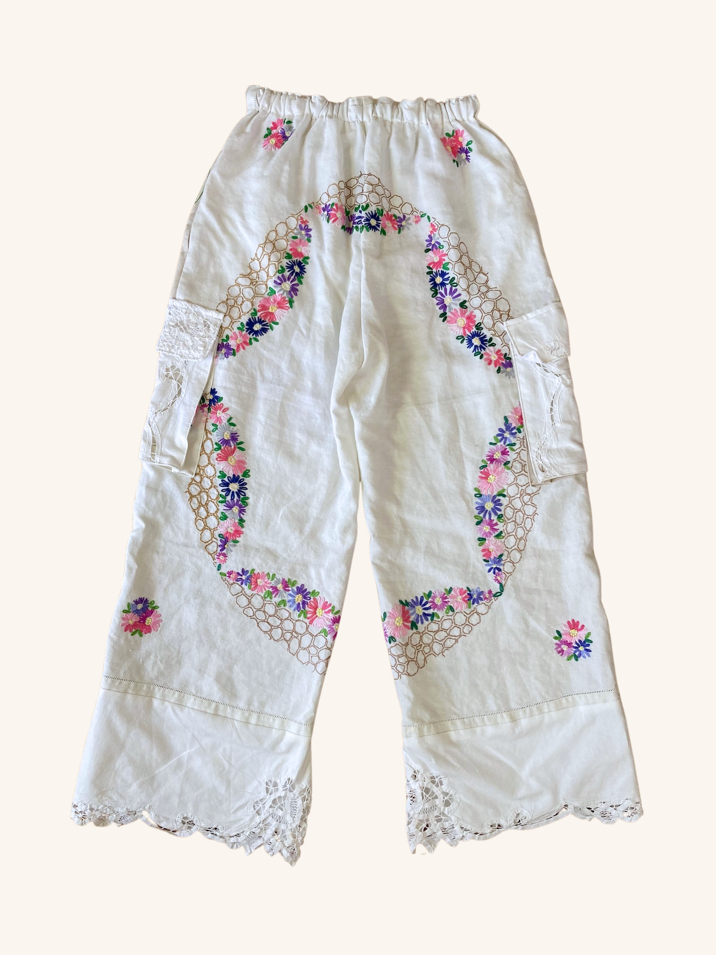 Women's Upcycled Vintage Embroidered Linen Relaxed Fit Pants
