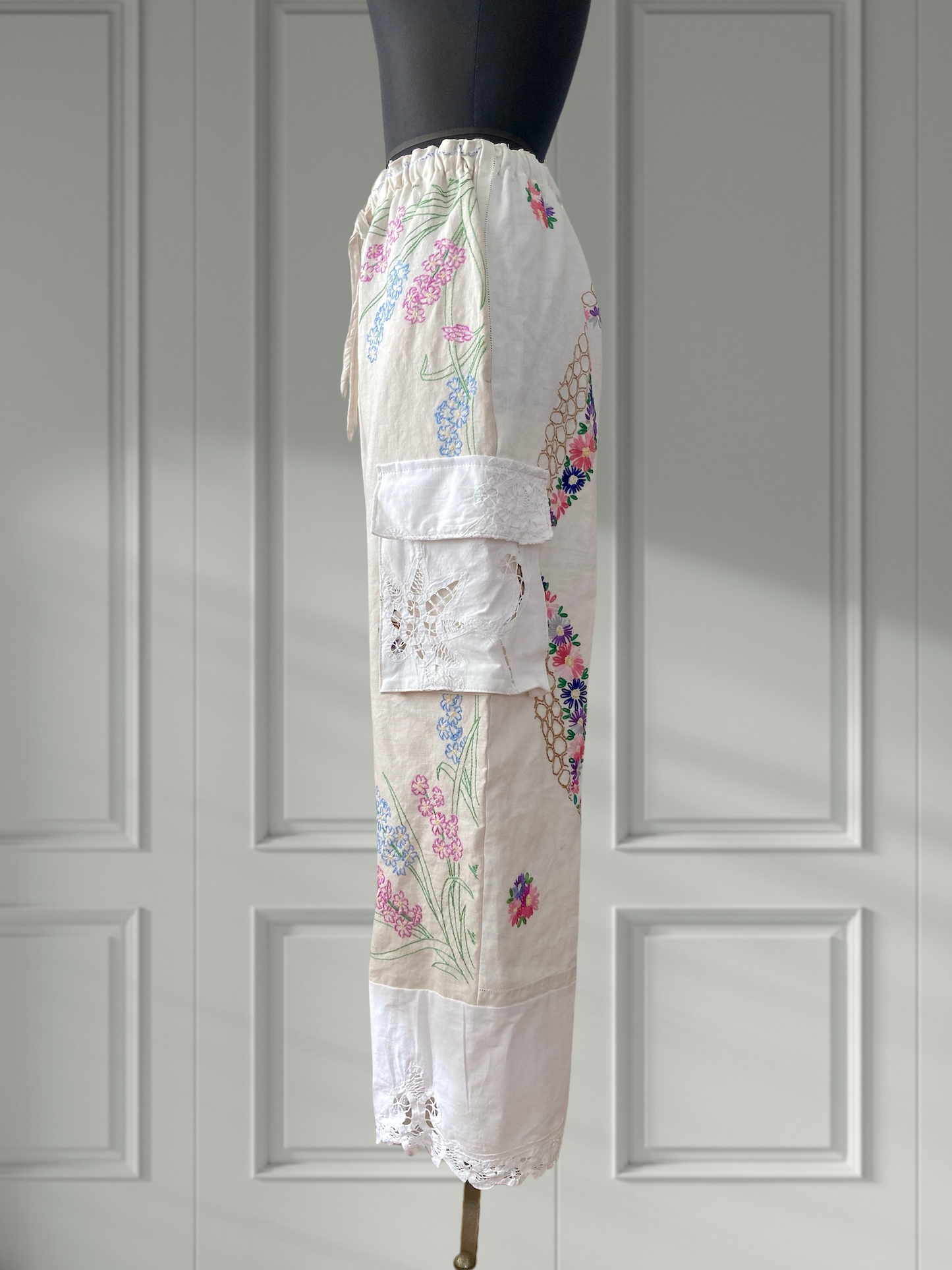 Women's Upcycled Vintage Embroidered Linen Relaxed Fit Pants