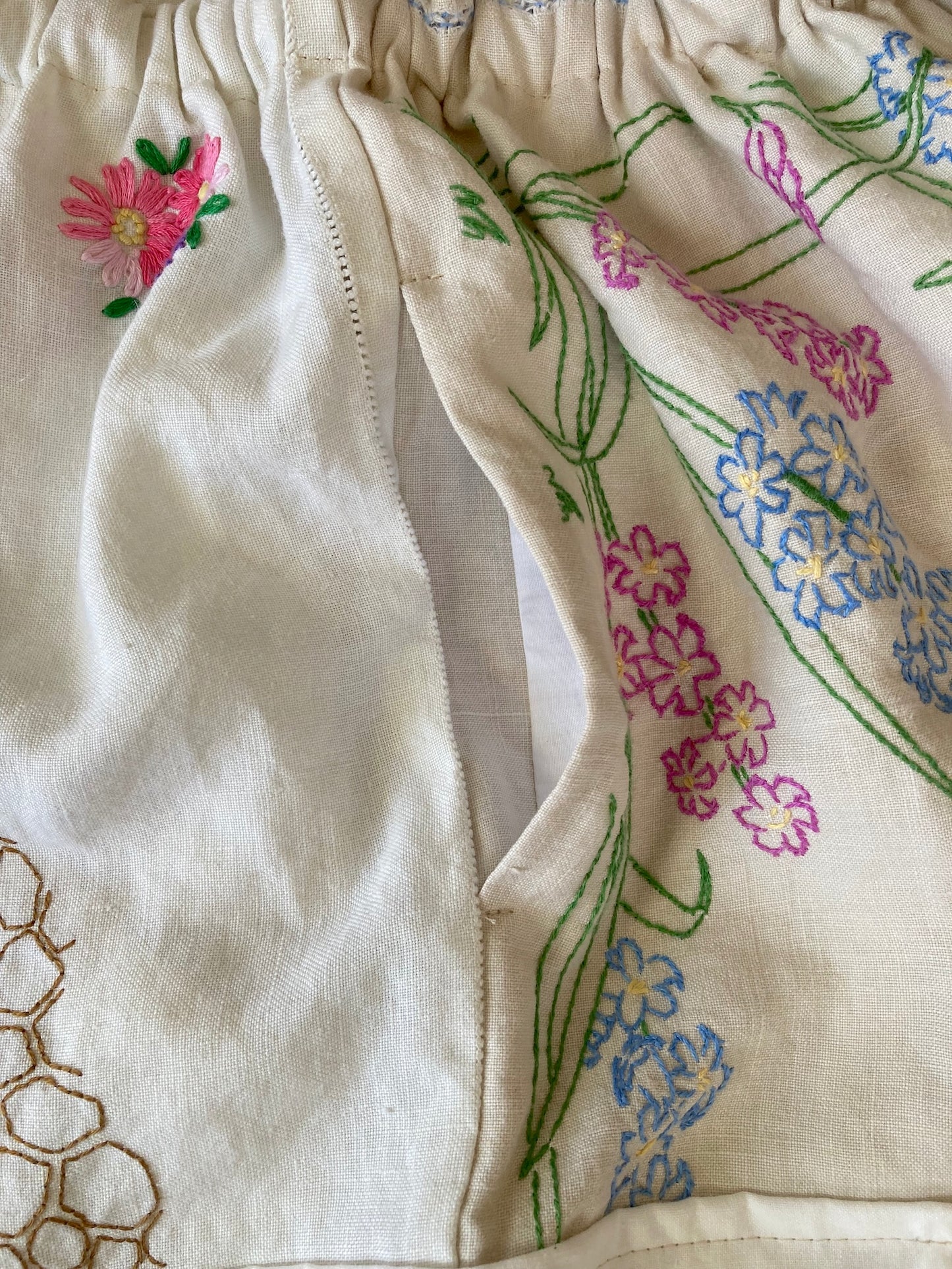 Women's Upcycled Vintage Embroidered Linen Relaxed Fit Pants