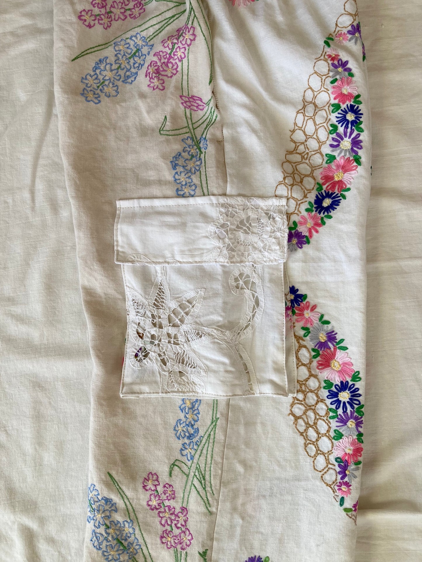 Women's Upcycled Vintage Embroidered Linen Relaxed Fit Pants