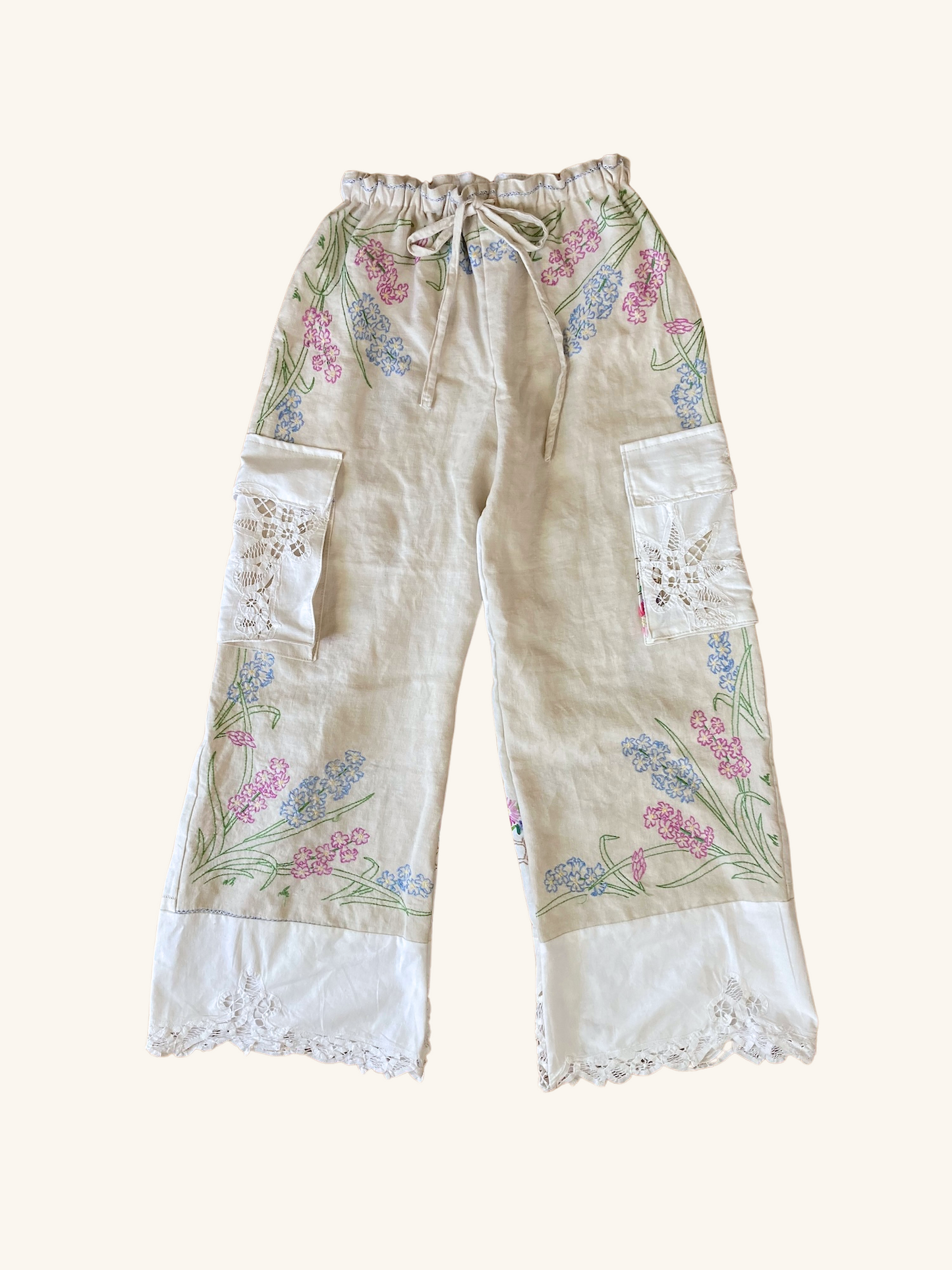 Women's Upcycled Vintage Embroidered Linen Relaxed Fit Pants