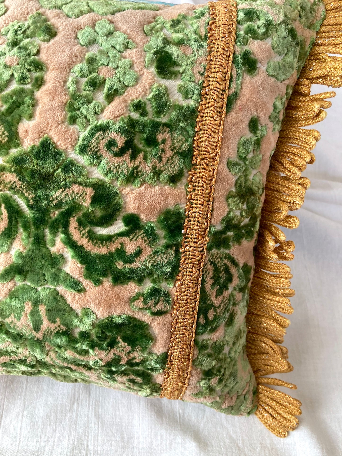 Vintage Velvet Decorative Cushion Cover with Metallic Fringe