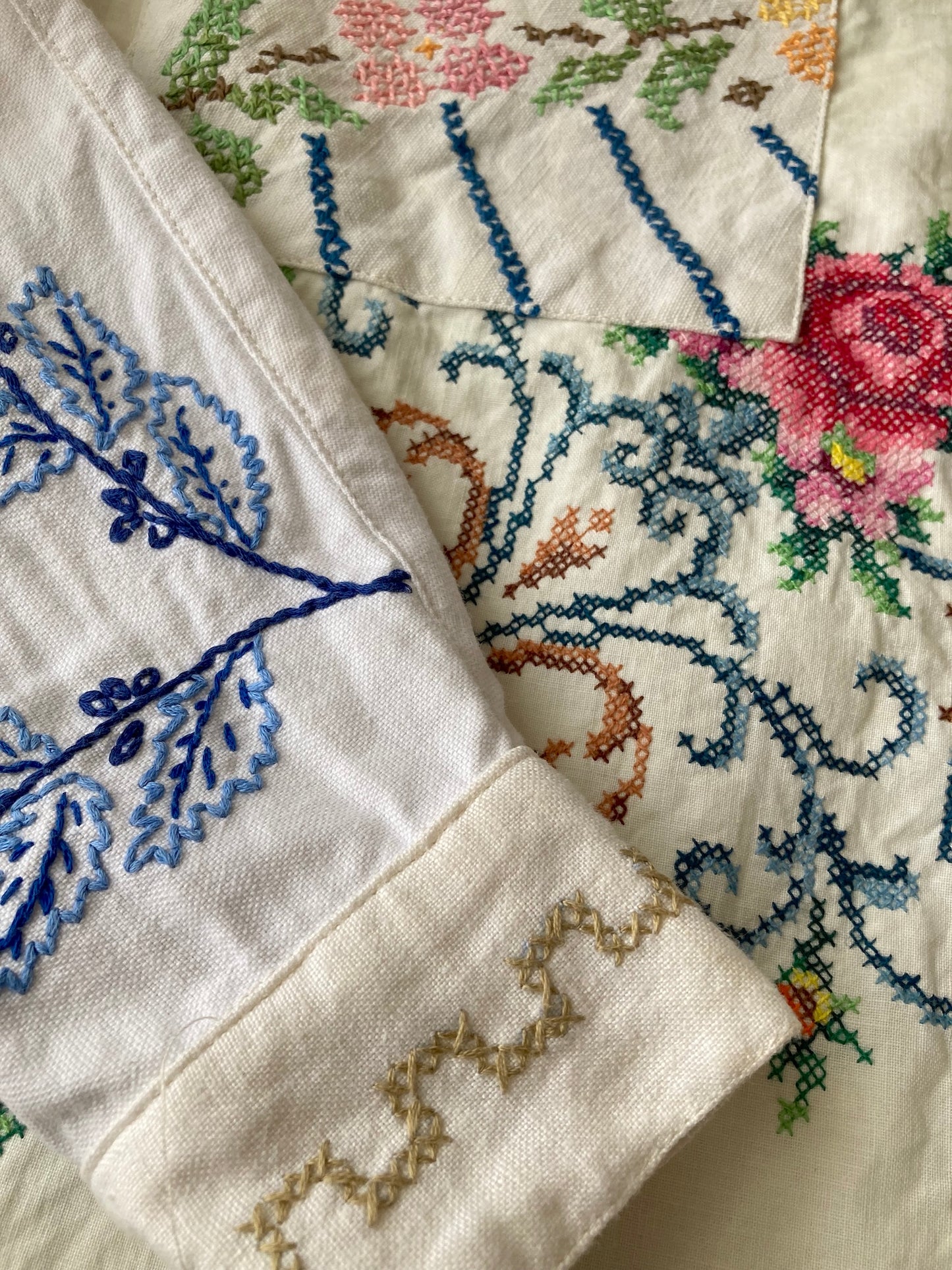 Vintage Embroidery Upcycled Button-Front Shirt - Embroidered Textile Remade