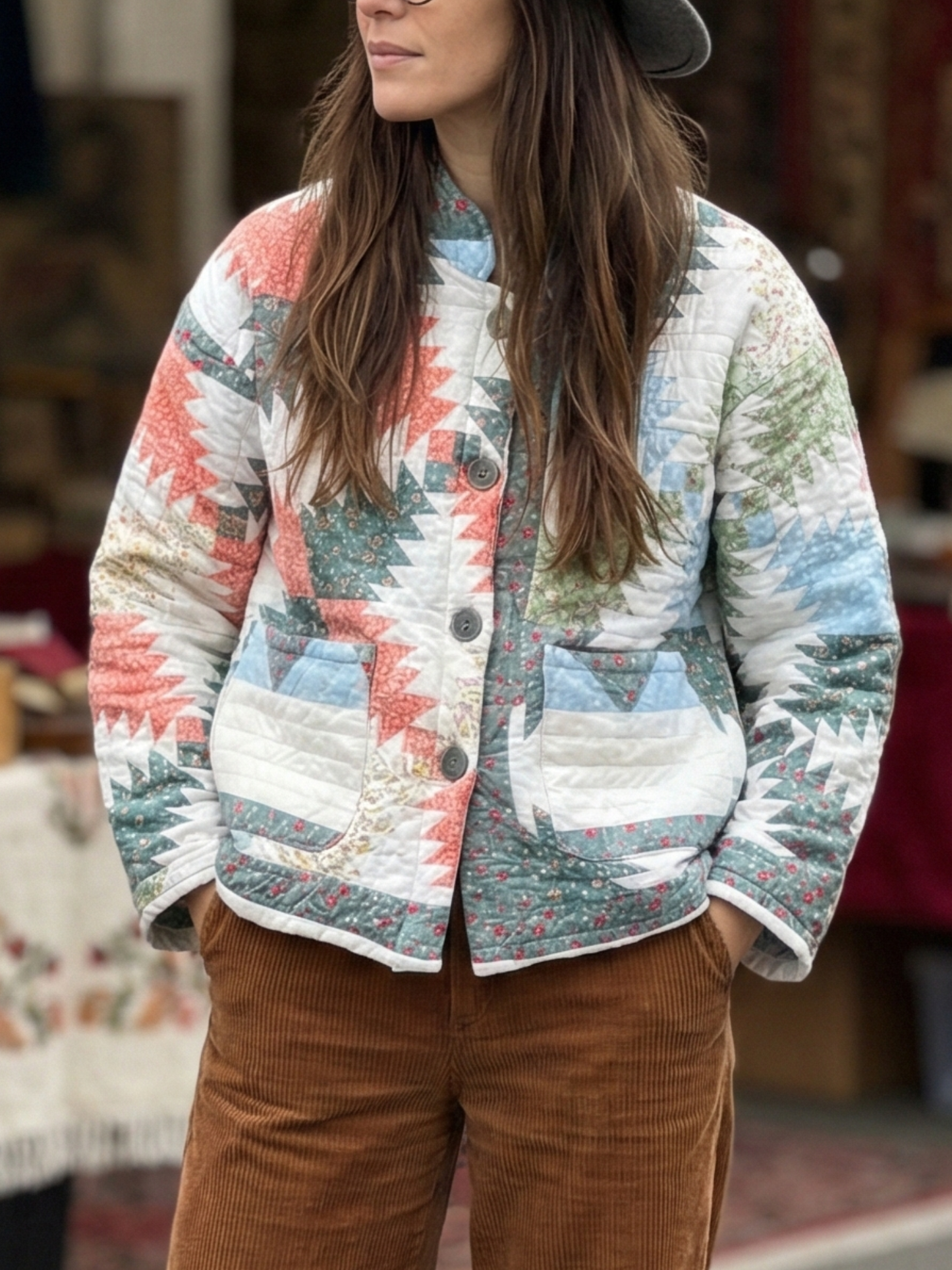 One-of-a-Kind Vintage Quilt Jacket Native American Pattern