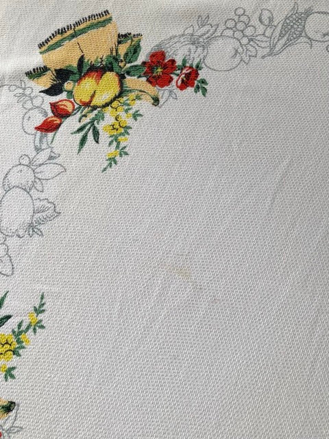 1950s Vintage American Harvest Print Cotton Tablecloth