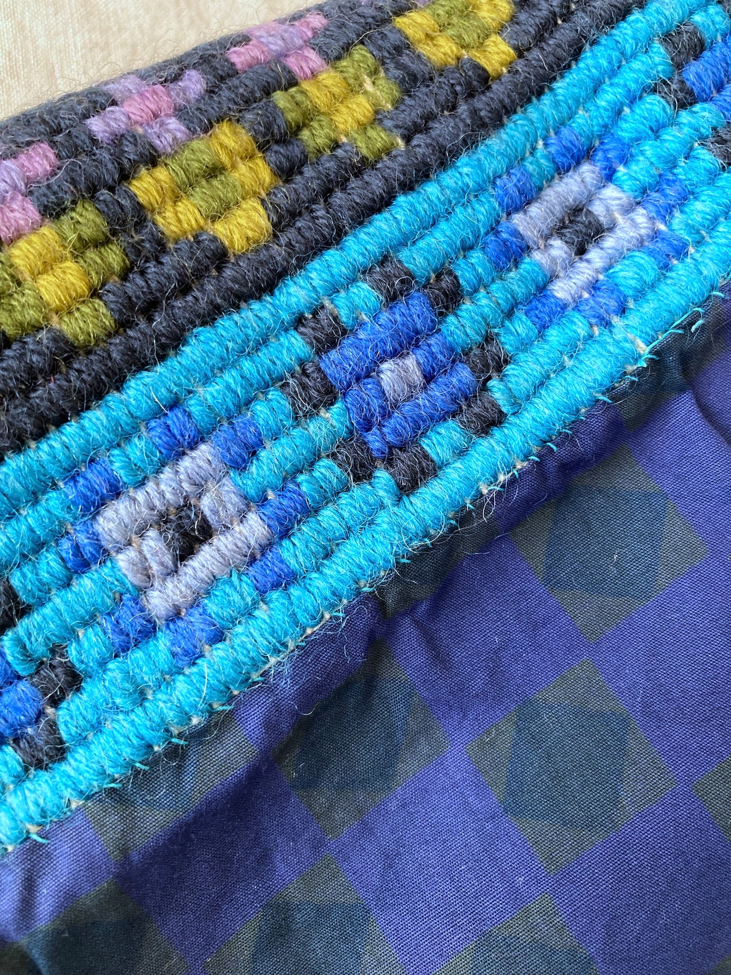 Vintage Scandinavian Rya Yarn Mat – Geometric Floral Tufted Design, 1960s Wool Handmade Art