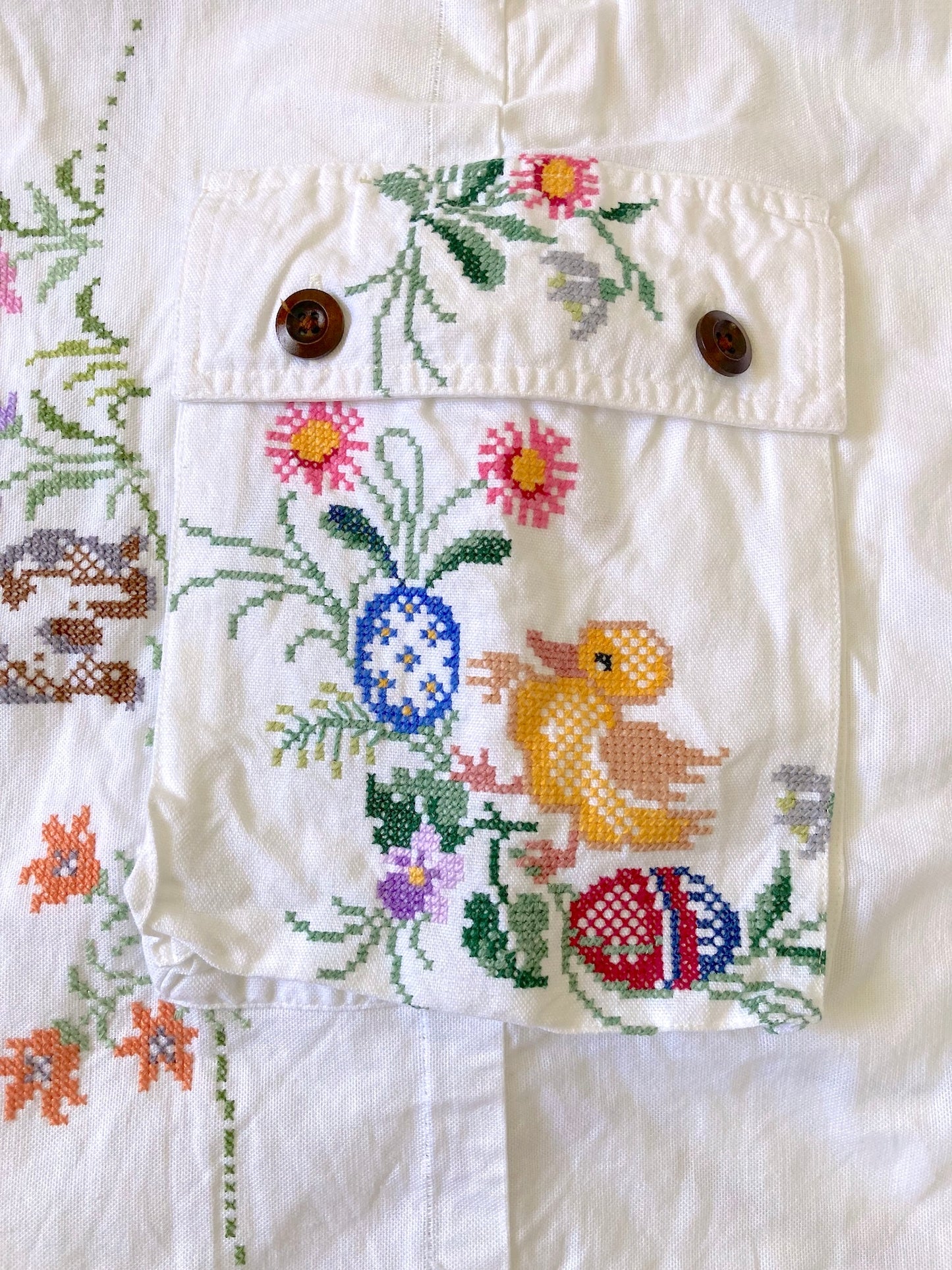 Upcycled Pants Made from Colorful Vintage Embroidered Cotton Fabric