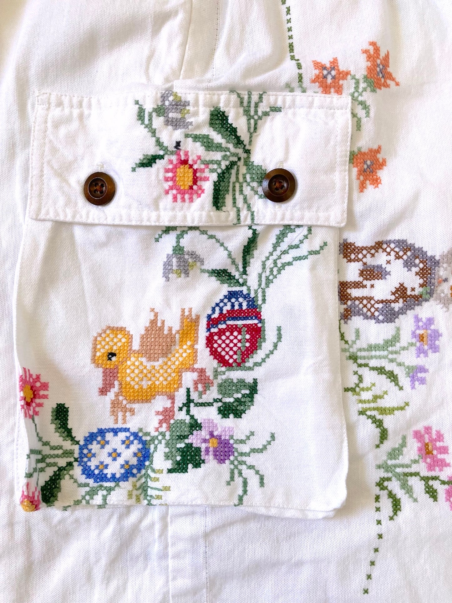 Upcycled Pants Made from Colorful Vintage Embroidered Cotton Fabric