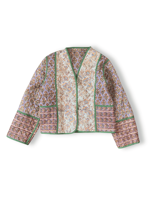 Reversible Hand Block Print Quilted Jacket / Green