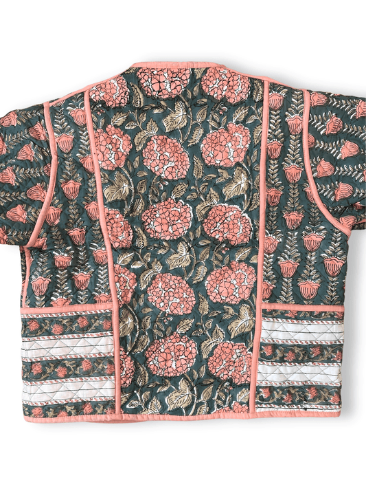 Reversible Hand Block Print Quilted Jacket / Pink x Gray