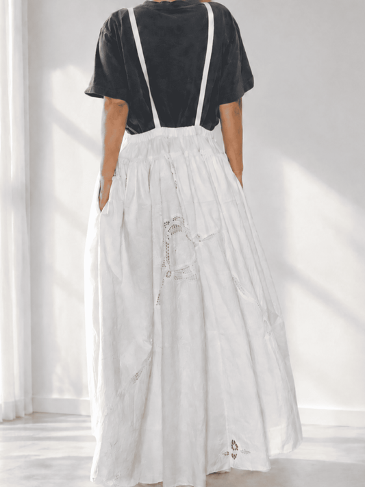 Upcycled Vintage Battenburg Lace Cotton Dress, Reworked Pinafore Long Dress