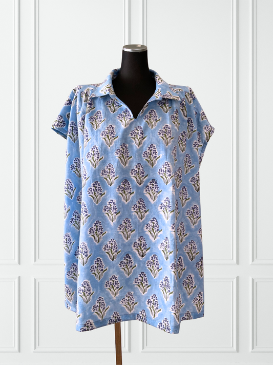 【custom order】Hand Block Print Fabric Gathered Tunic / Dress #charlotte