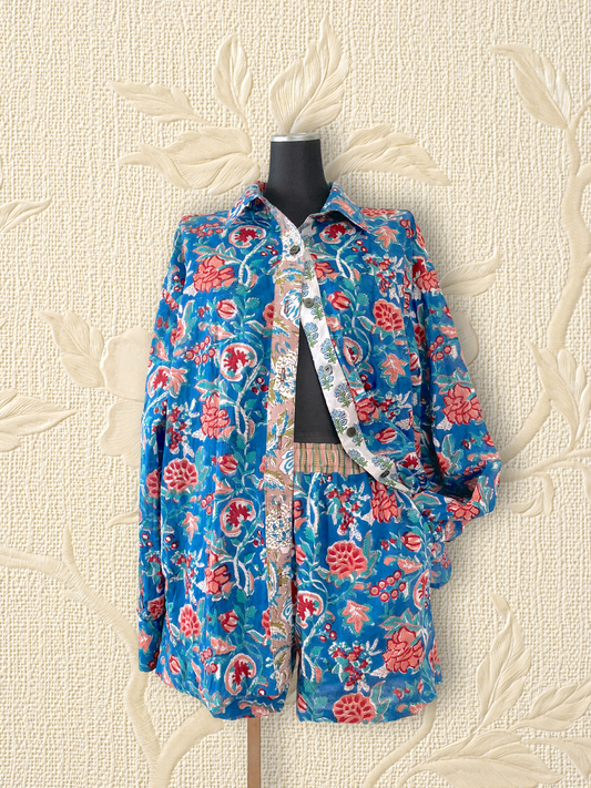 【custom order】Hand Block Printed Fabric Relaxed Shirt #Chloe