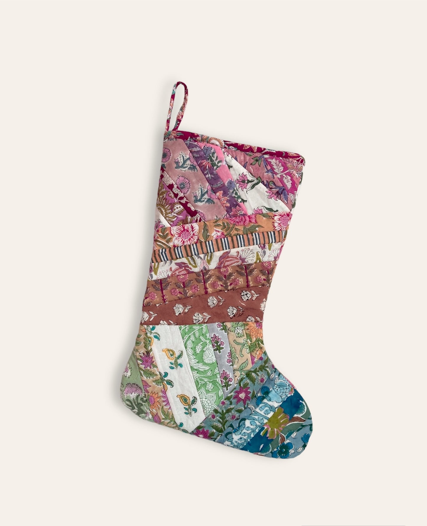 Hand Block Printed Fabric Patchwork Christmas Stocking