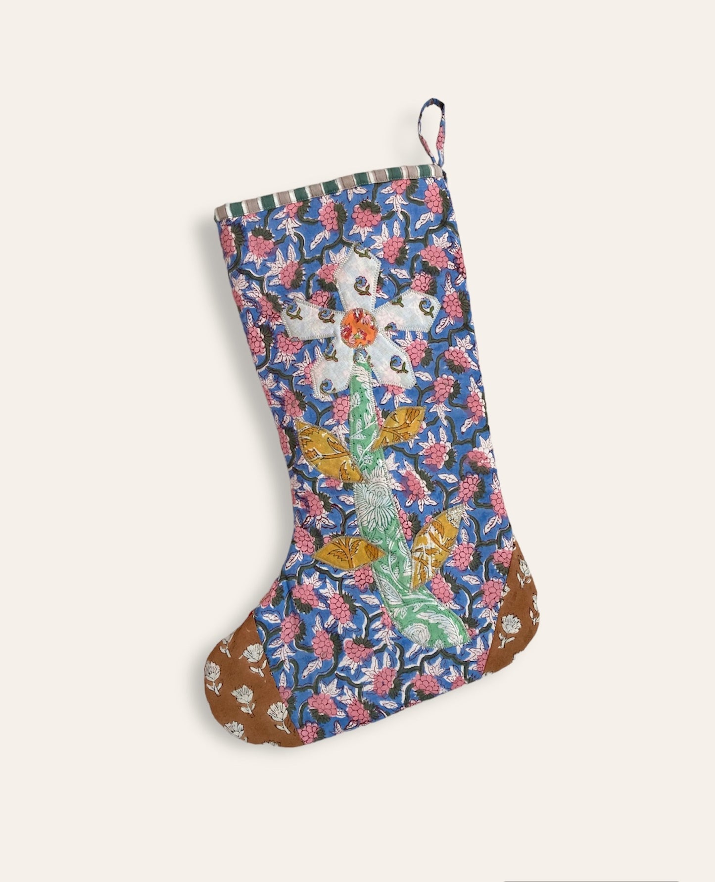 Hand Block Printed Fabric Patchwork Christmas Stocking
