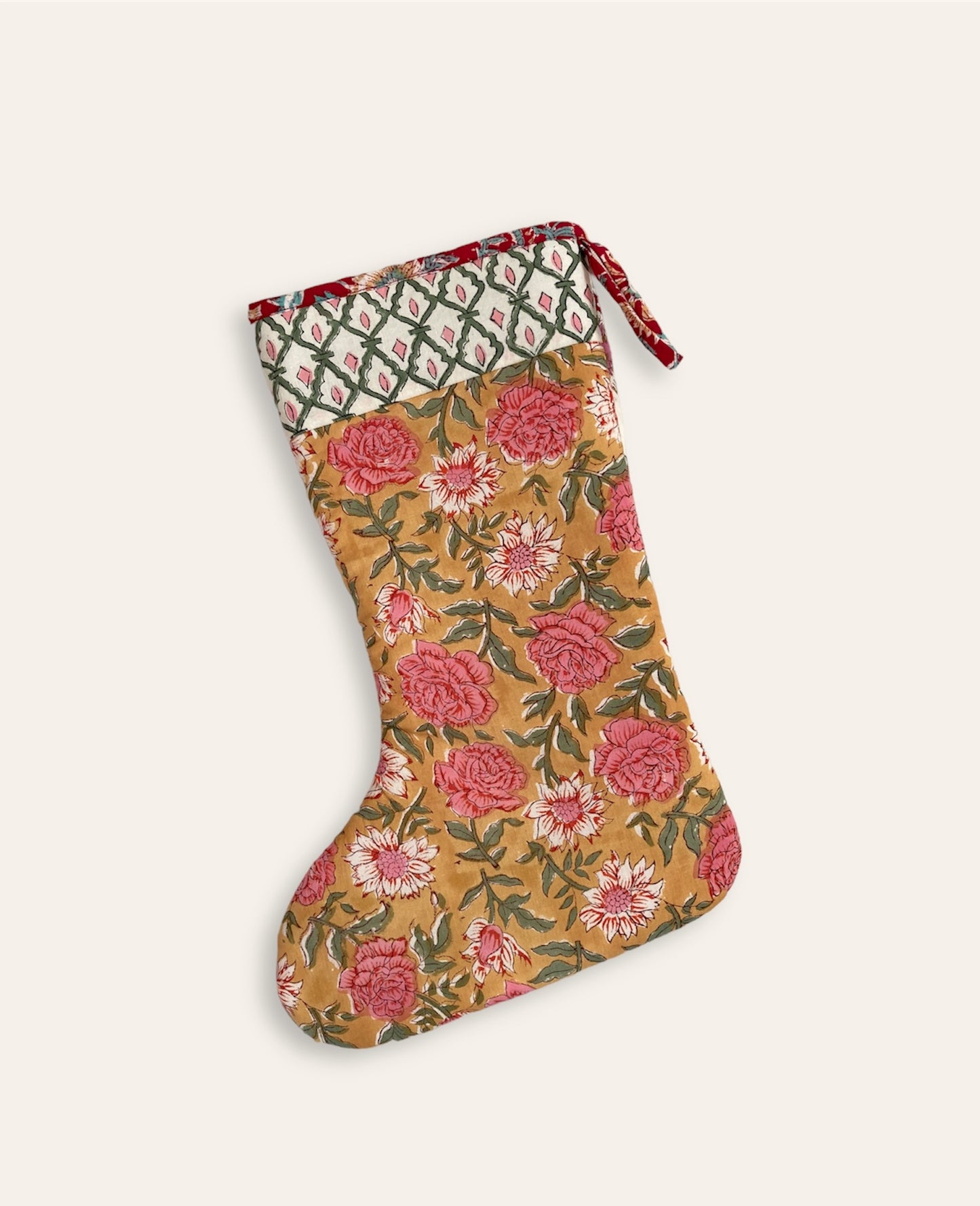 Hand Block Printed Fabric Patchwork Christmas Stocking