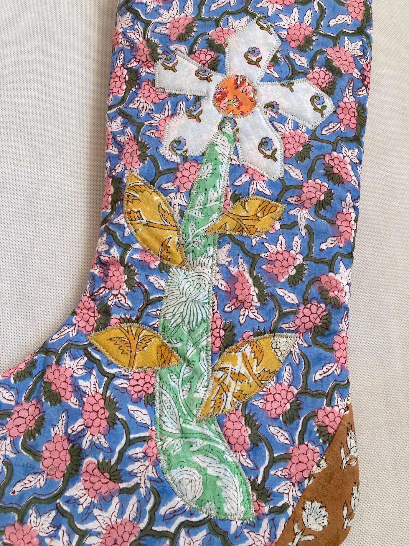 Hand Block Printed Fabric Patchwork Christmas Stocking