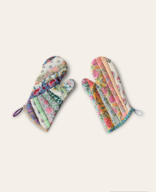Hand Block Print Patchwork Oven Mitts