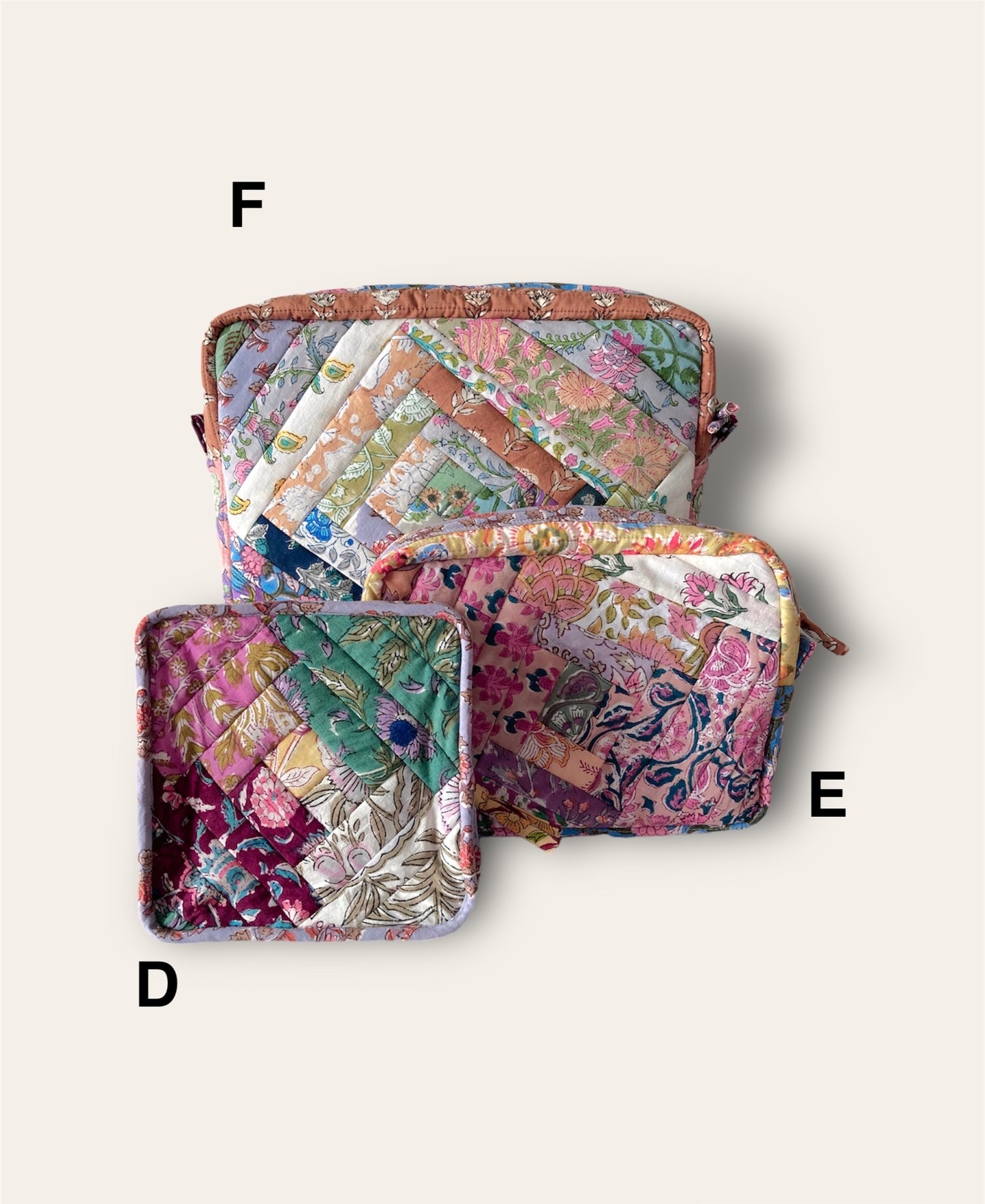 Hand Block Printed Fabric Patchwork 3size Pouch