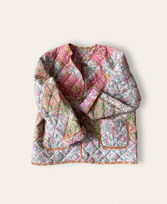 ハンドブロックプリント パッチワーク 中綿 キルティング ジャケット