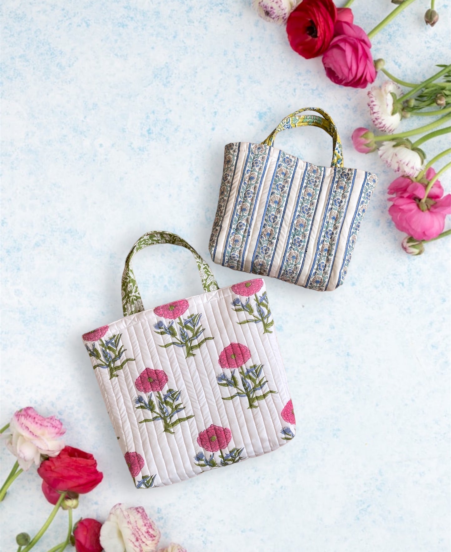 ハンドブロックプリントキルティングトートバッグ #quilted-tote