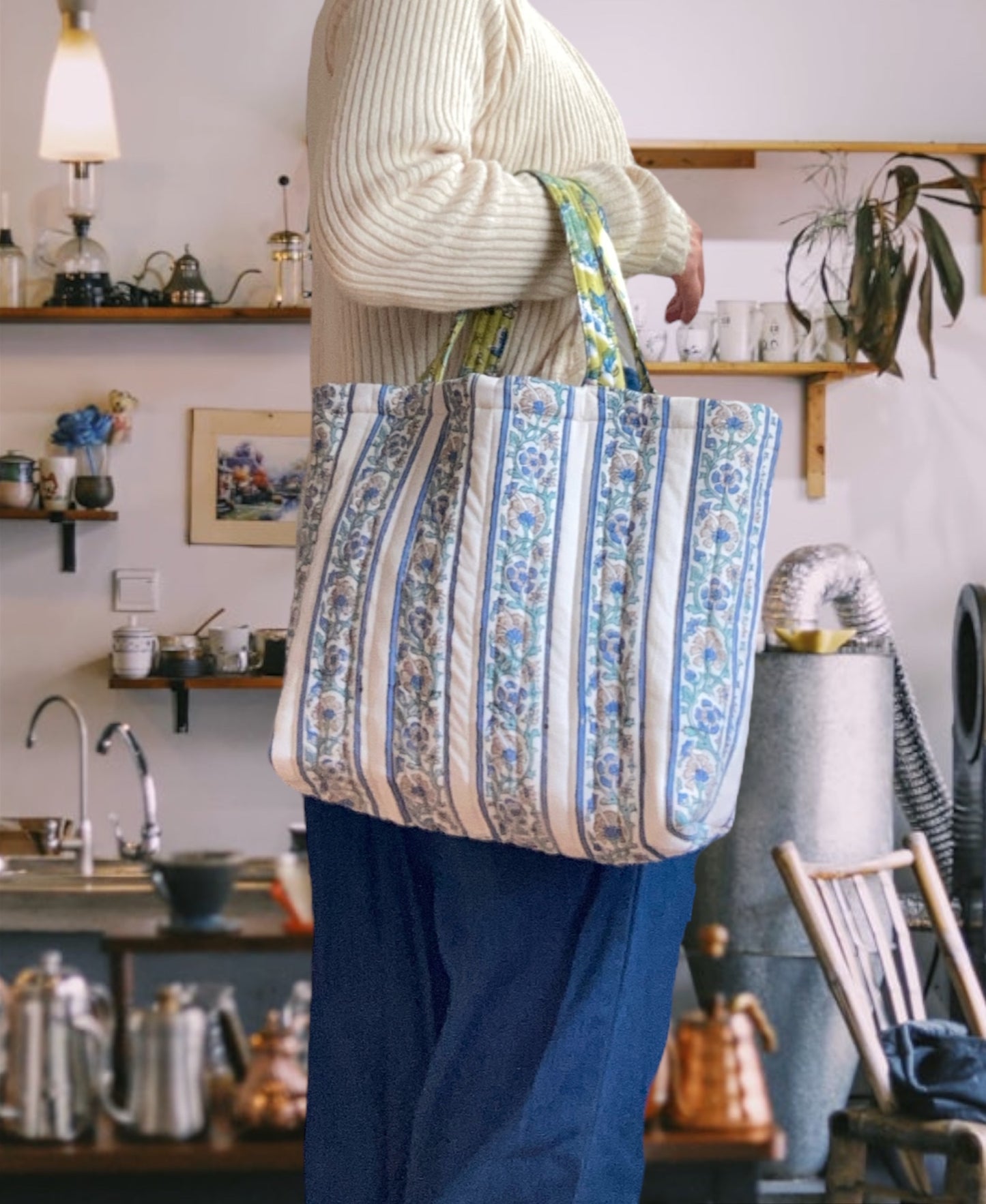 ハンドブロックプリントキルティングトートバッグ #quilted-tote
