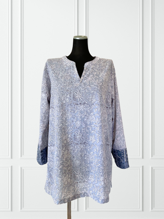 【custom order】Hand Block Print Fabric Long Sleeve Tunic / Dress #sara