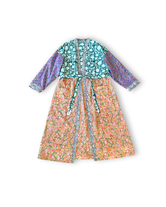 ブロックプリント生地 カラーブロック ロングガウン #Shima