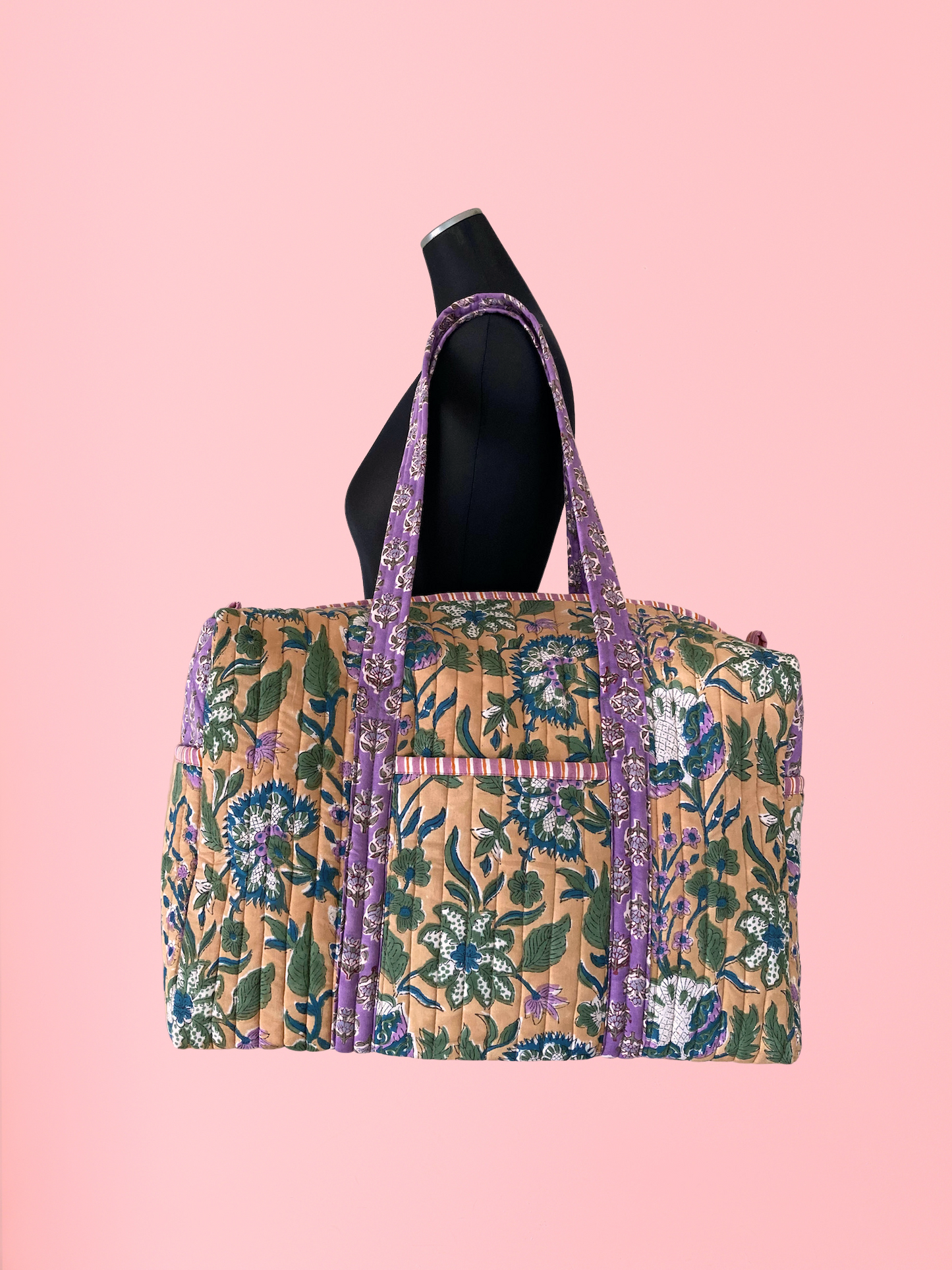 ハンドブロックプリント キルティング トラベル ボストンバッグ weekend bag