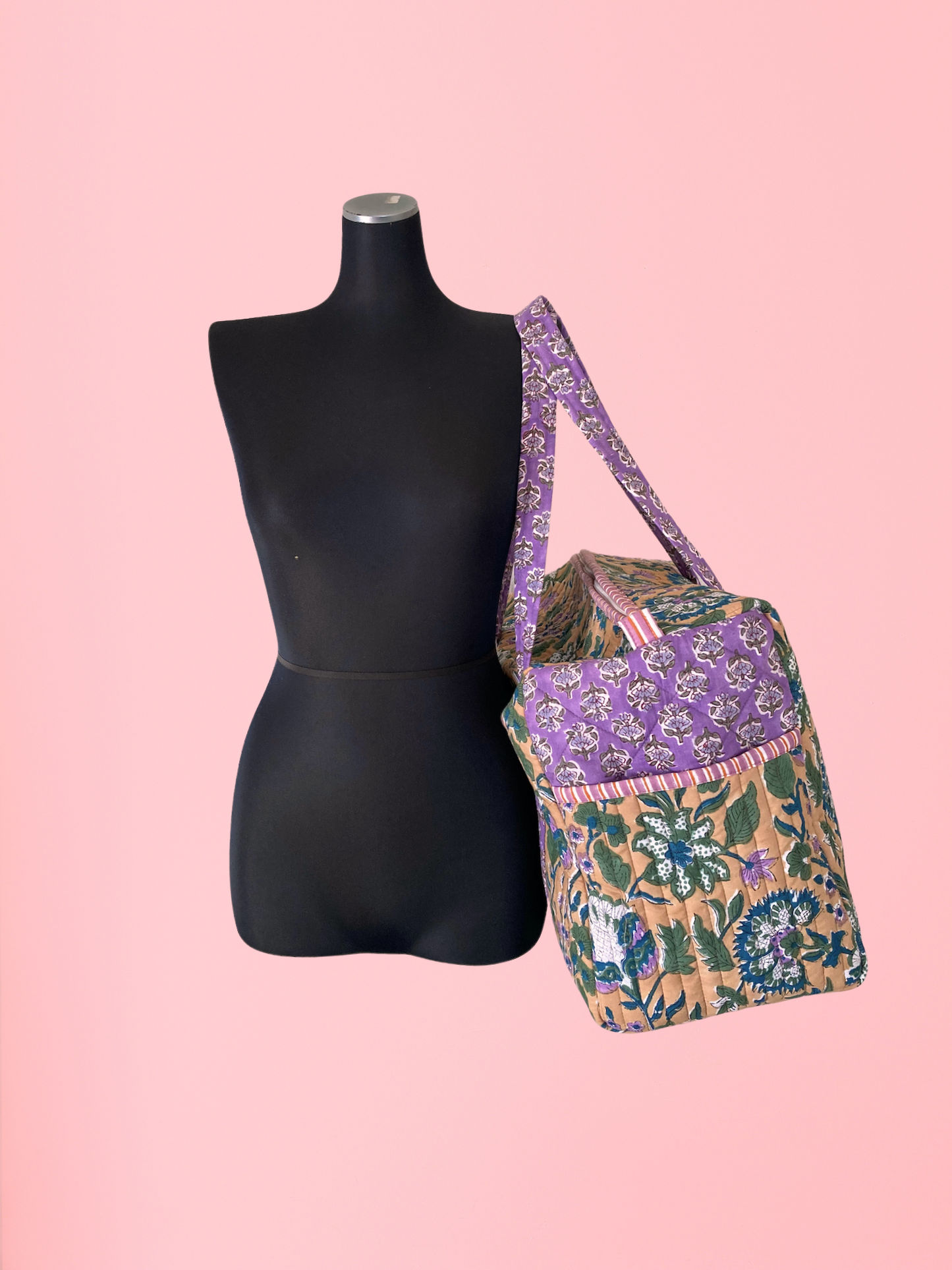 ハンドブロックプリント キルティング トラベル ボストンバッグ weekend bag