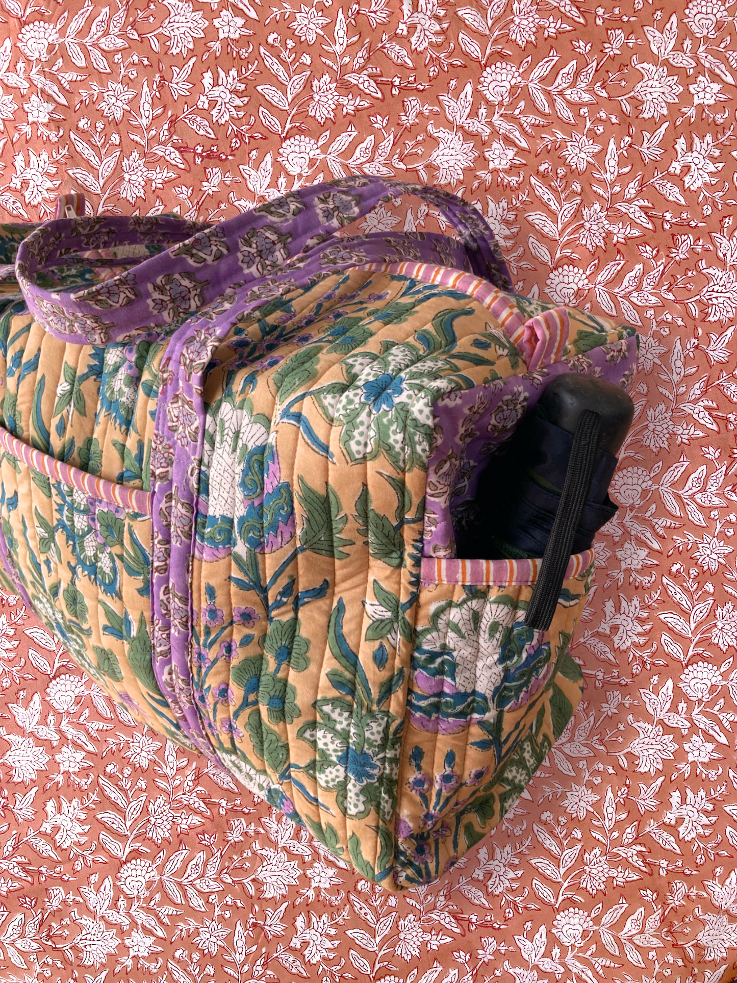 ハンドブロックプリント キルティング トラベル ボストンバッグ weekend bag