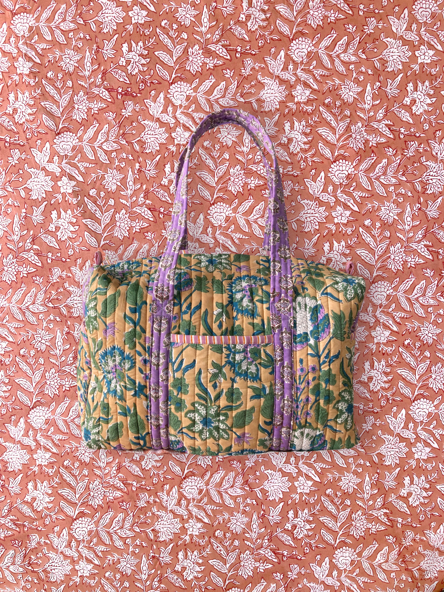 ハンドブロックプリント キルティング トラベル ボストンバッグ weekend bag
