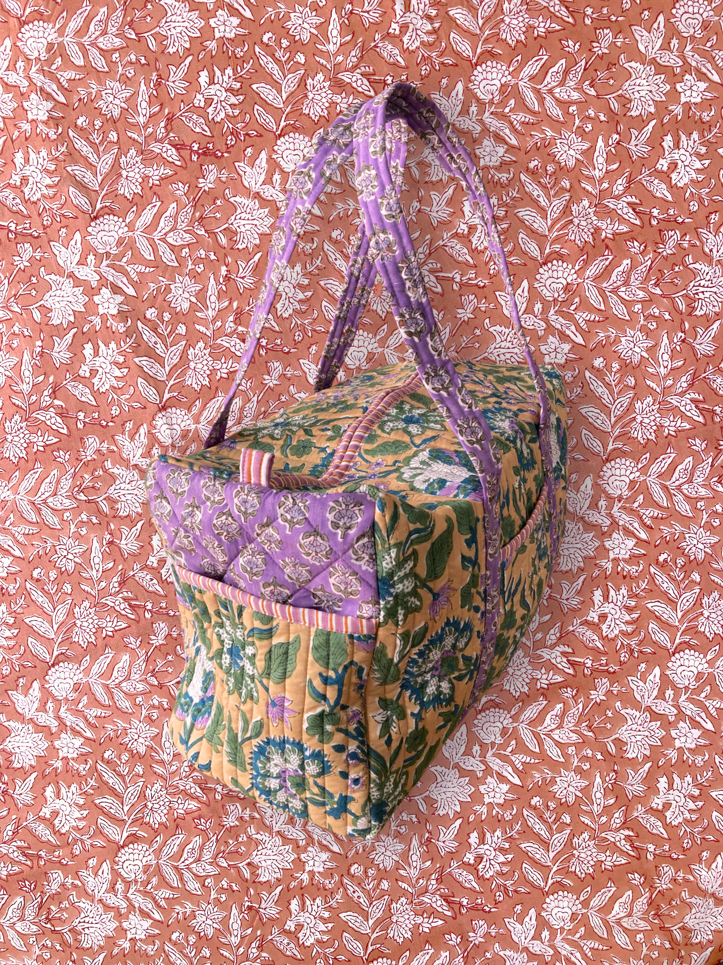 ハンドブロックプリント キルティング トラベル ボストンバッグ weekend bag