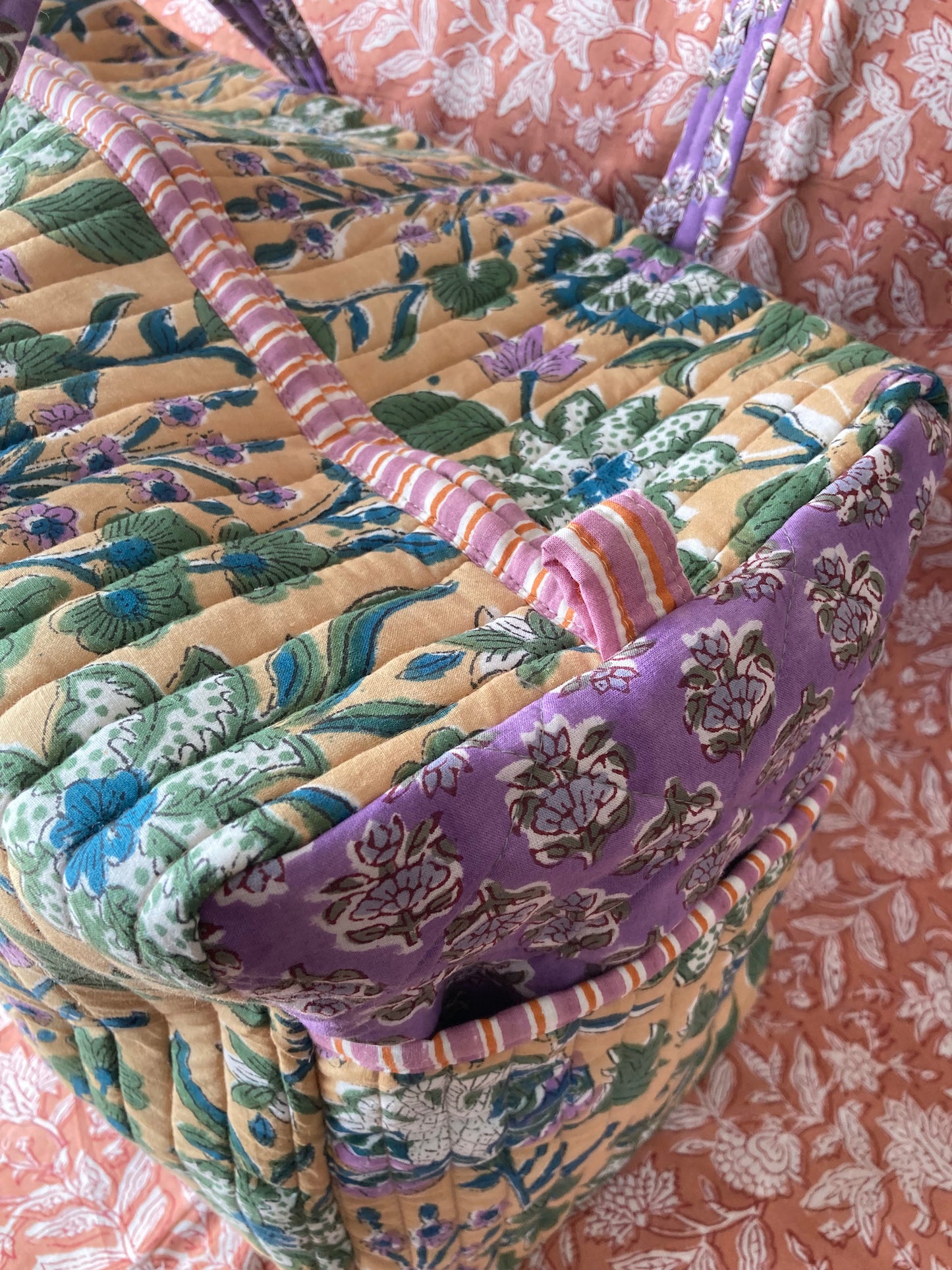 ハンドブロックプリント キルティング トラベル ボストンバッグ weekend bag