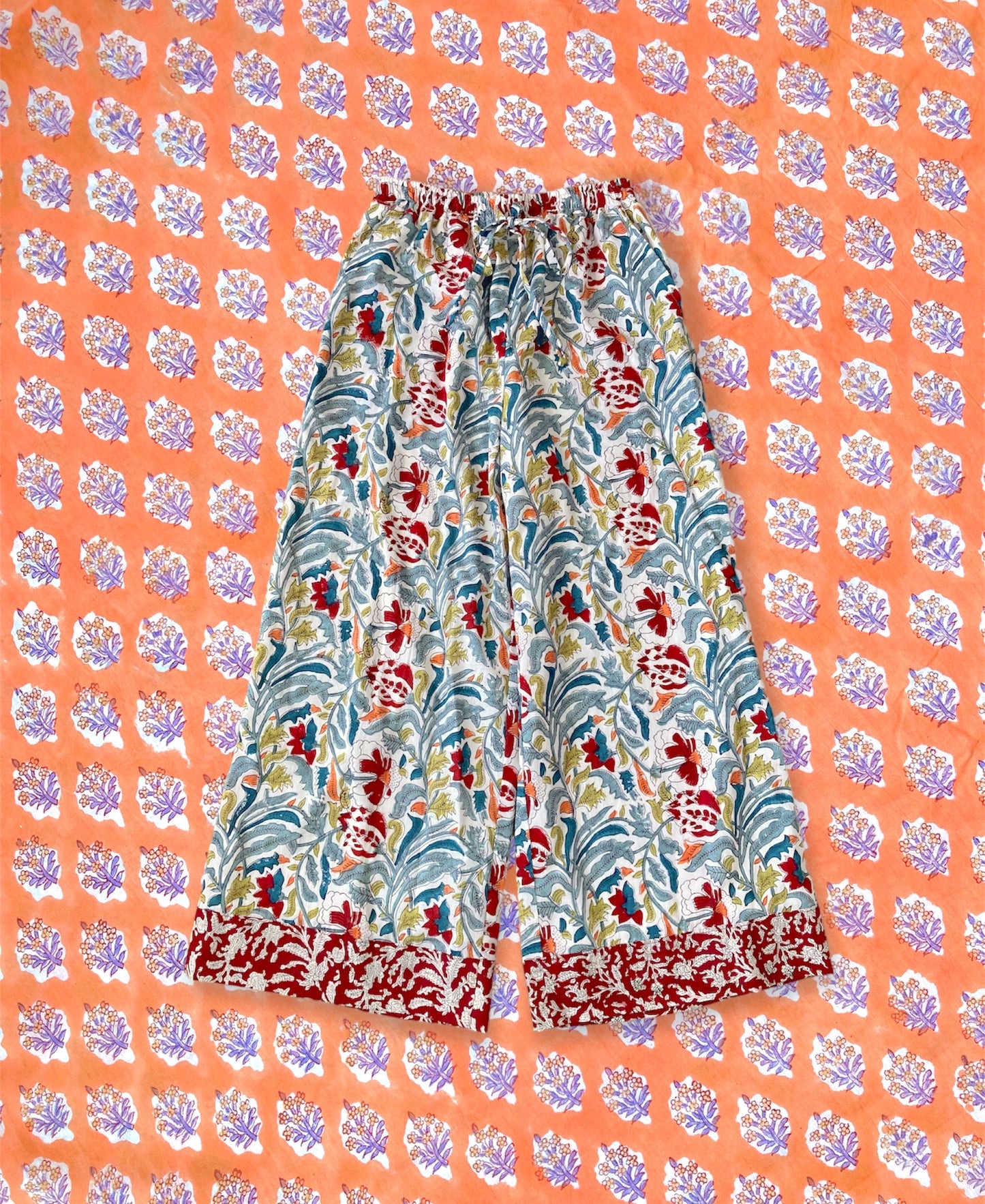 Hand Block Print Fabric Cotton Easy Pants 【custom order】 MARY