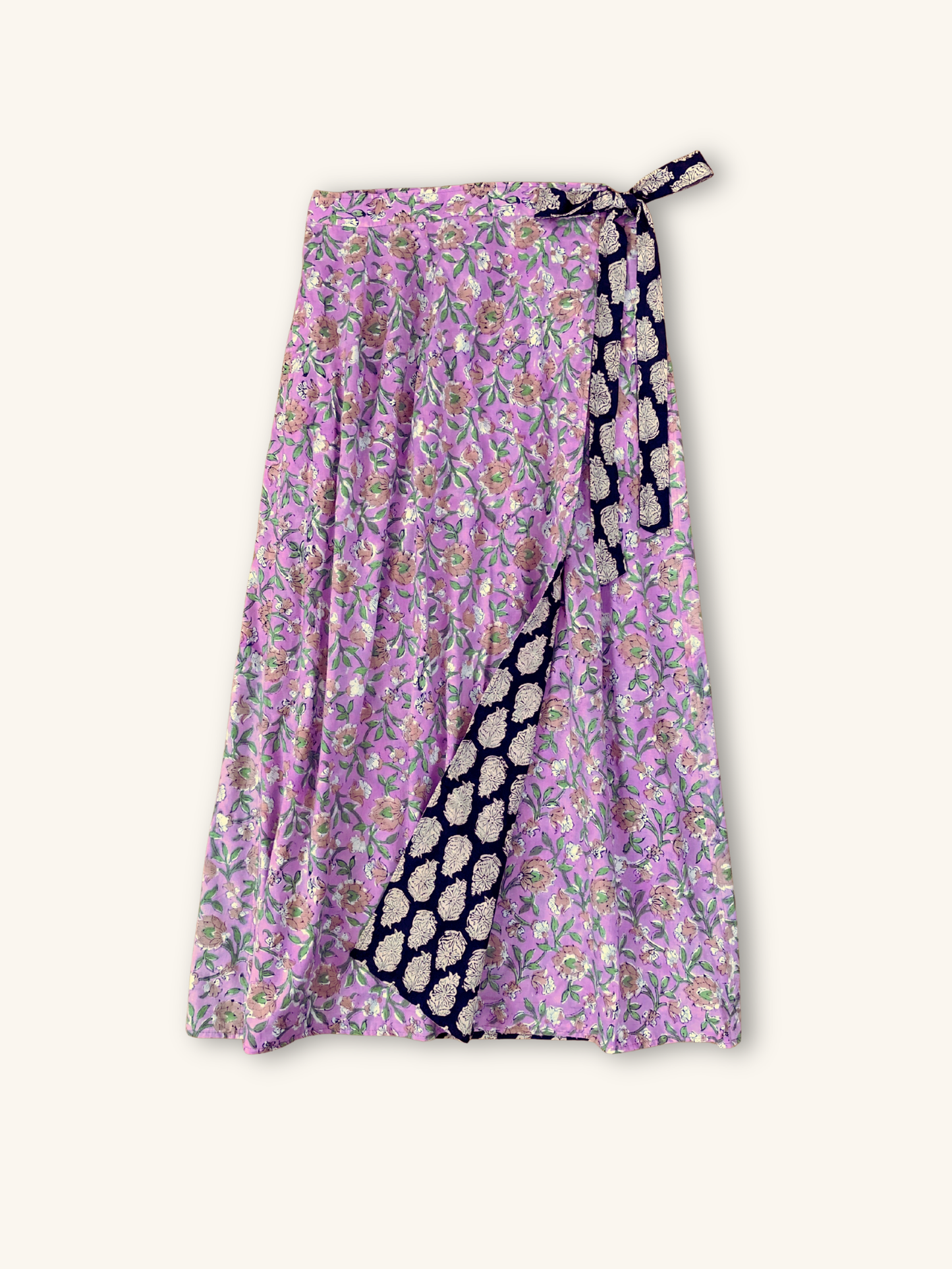 Hand Block Print Layered Reversible Wrap Maxi Skirt