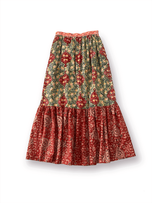 【custom order】Hand Block Print 2 Color Frill Gathered Long Skirt #Anja
