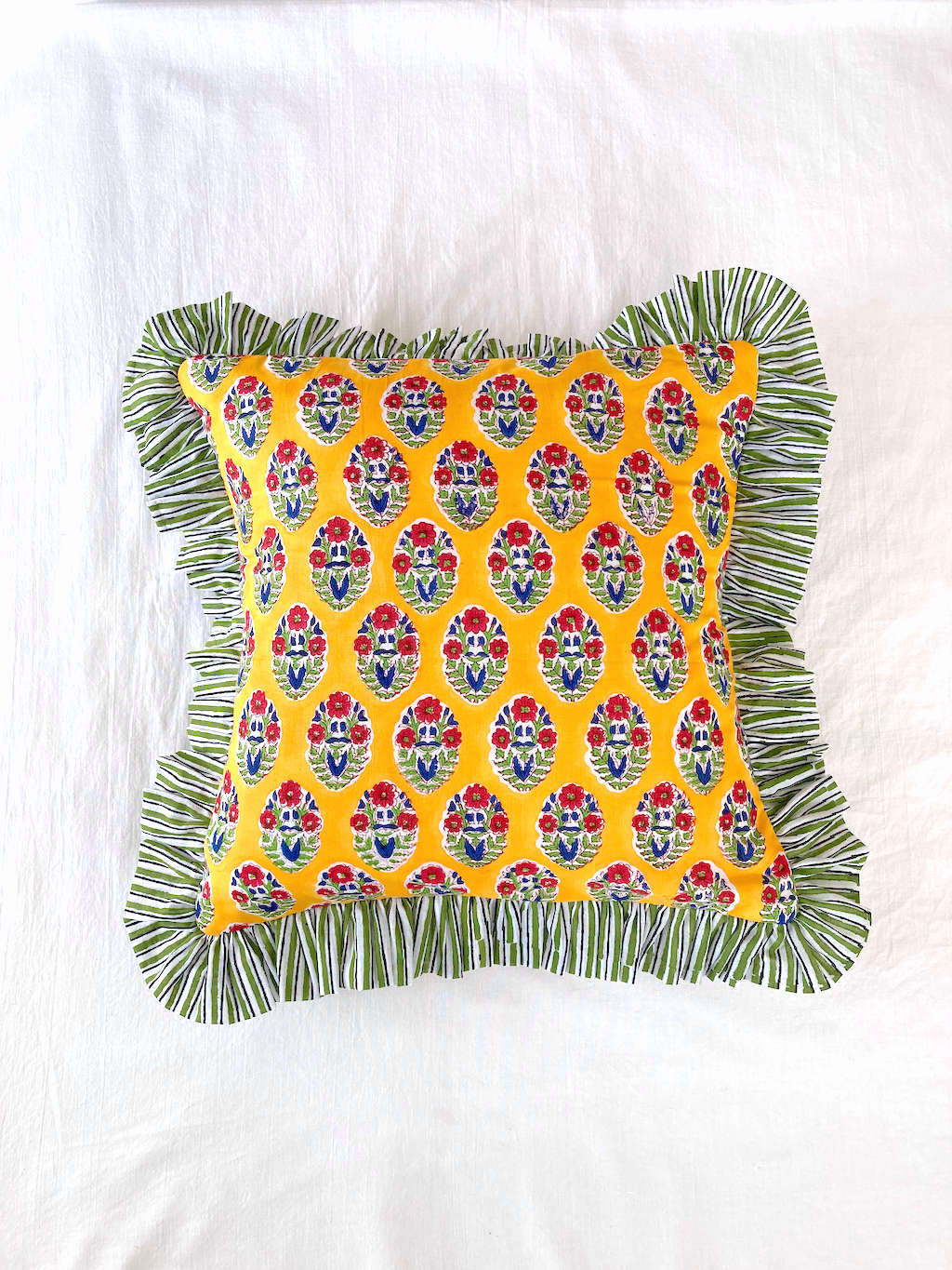【custom order】インド綿ハンドブロックプリント フリルクッションカバー Ruffle Pillow #sq