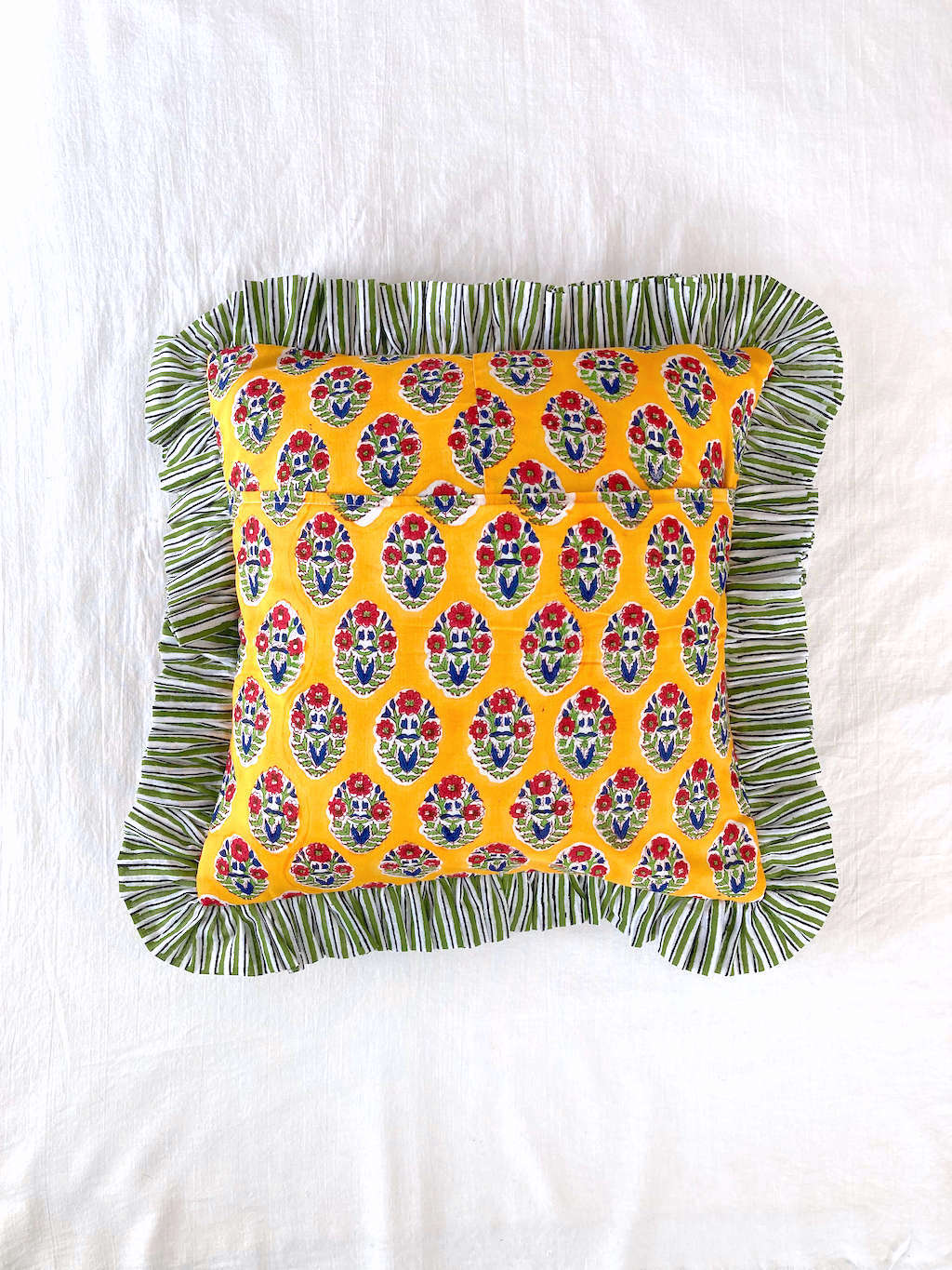 【custom order】インド綿ハンドブロックプリント フリルクッションカバー Ruffle Pillow #sq