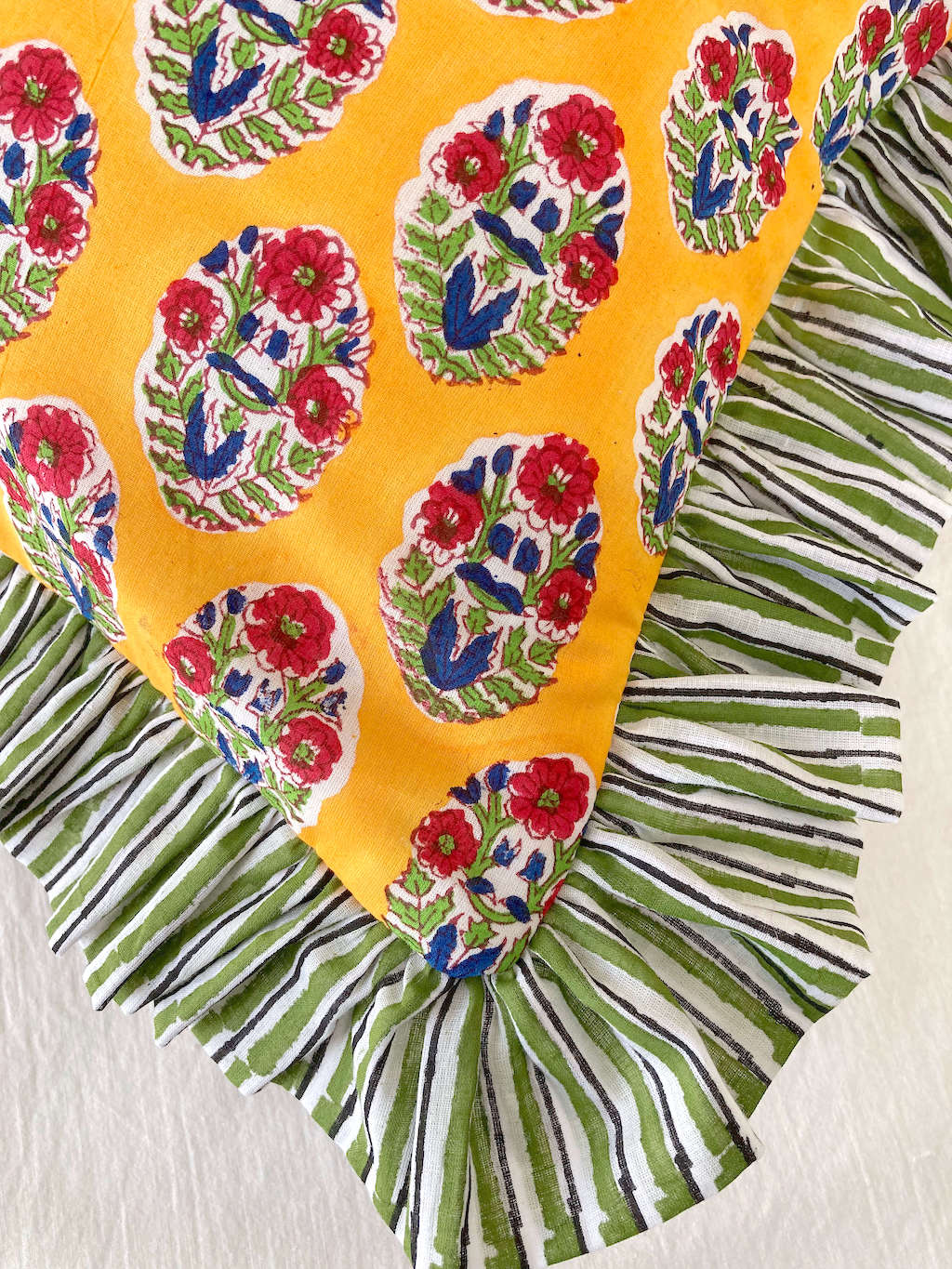 【custom order】インド綿ハンドブロックプリント フリルクッションカバー Ruffle Pillow #sq