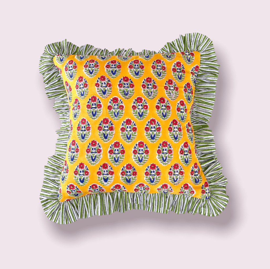 【custom order】インド綿ハンドブロックプリント フリルクッションカバー Ruffle Pillow #sq