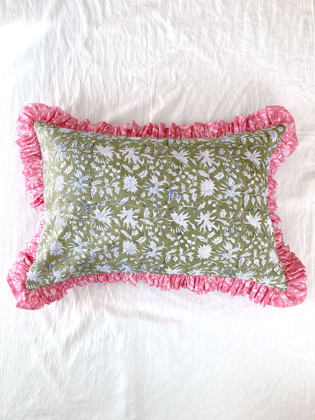 【custom order】インド綿ハンドブロックプリント フリルピローカバー Ruffle Pillow #rec