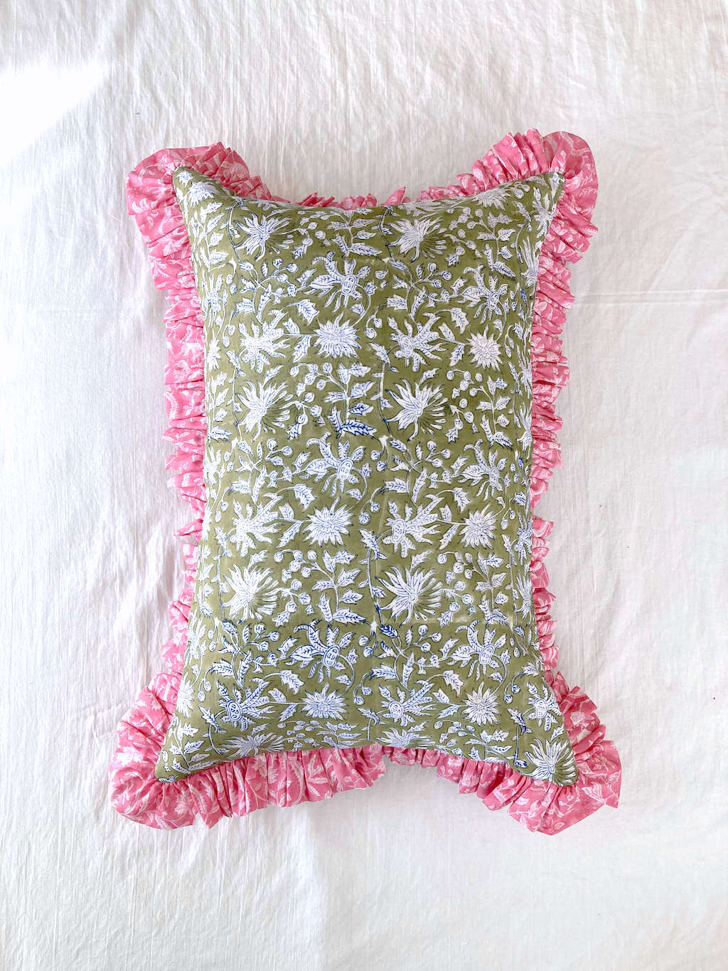 【custom order】インド綿ハンドブロックプリント フリルピローカバー Ruffle Pillow #rec