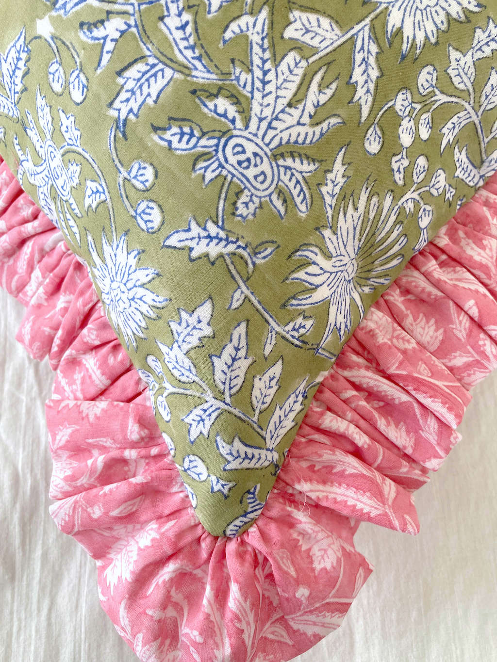 【custom order】インド綿ハンドブロックプリント フリルピローカバー Ruffle Pillow #rec