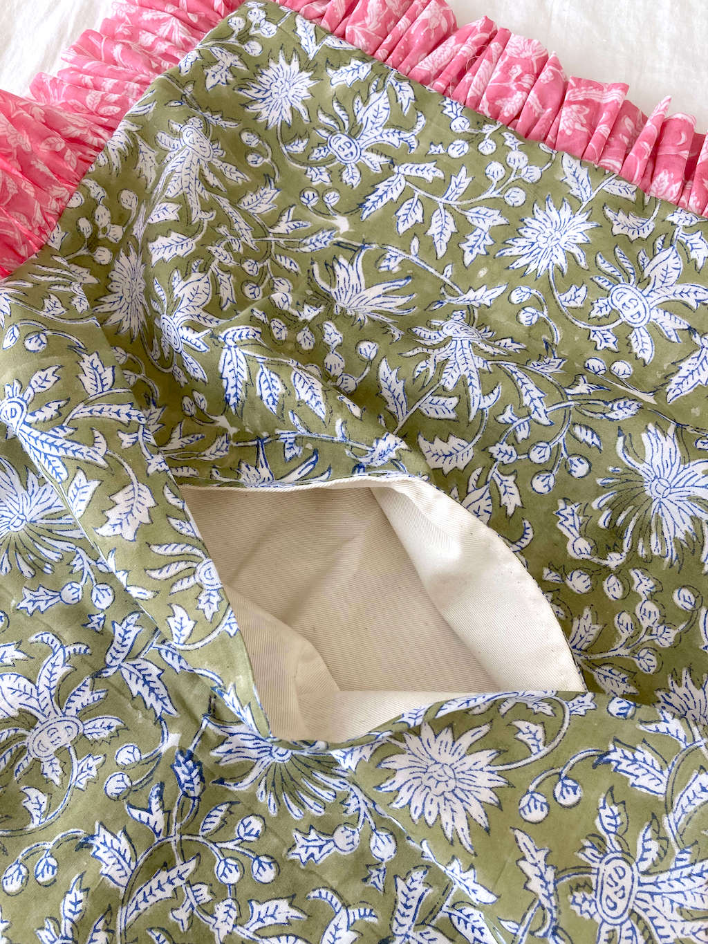【custom order】インド綿ハンドブロックプリント フリルピローカバー Ruffle Pillow #rec
