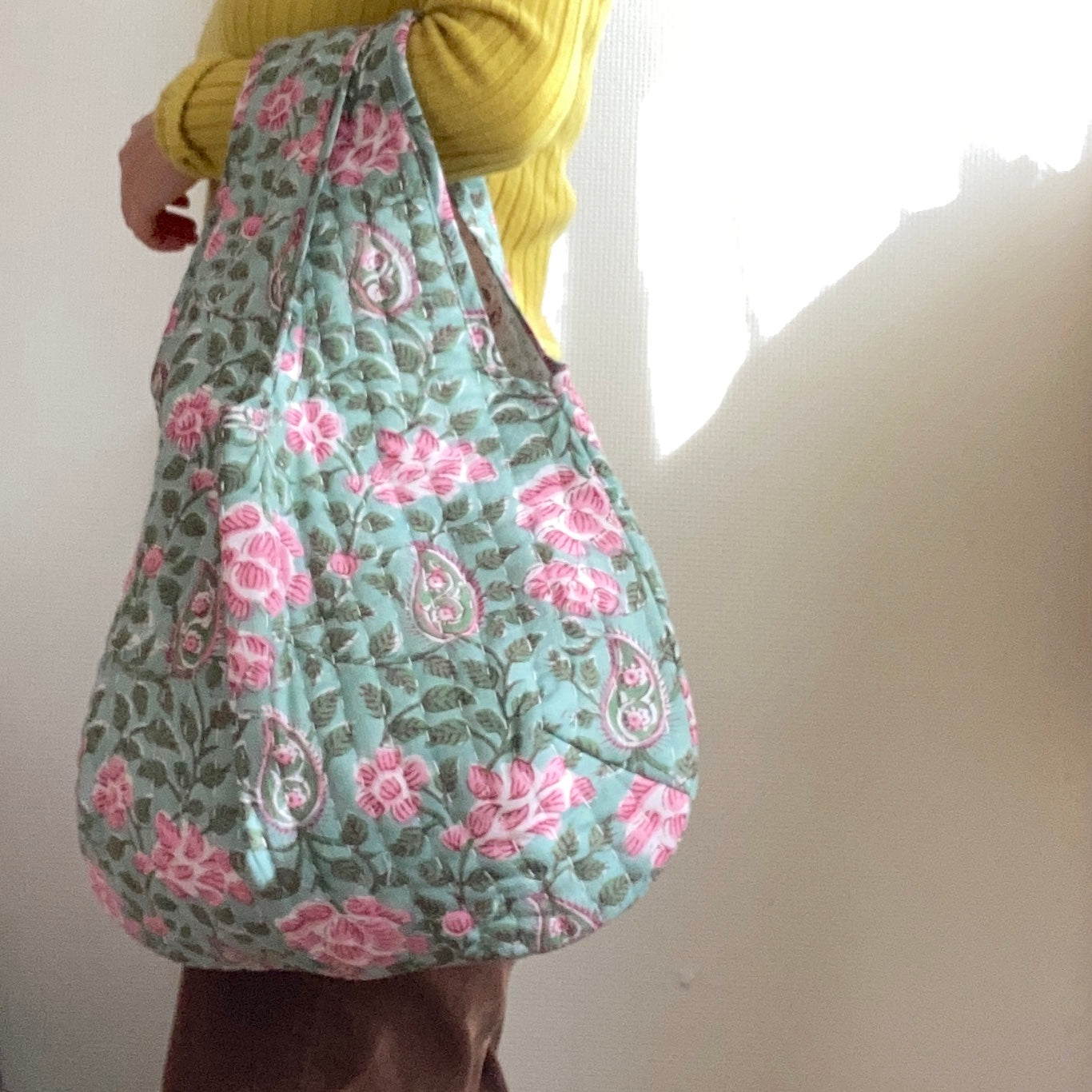 ハンドステッチハンドブロックプリントキルトハンドバッグ ELLA