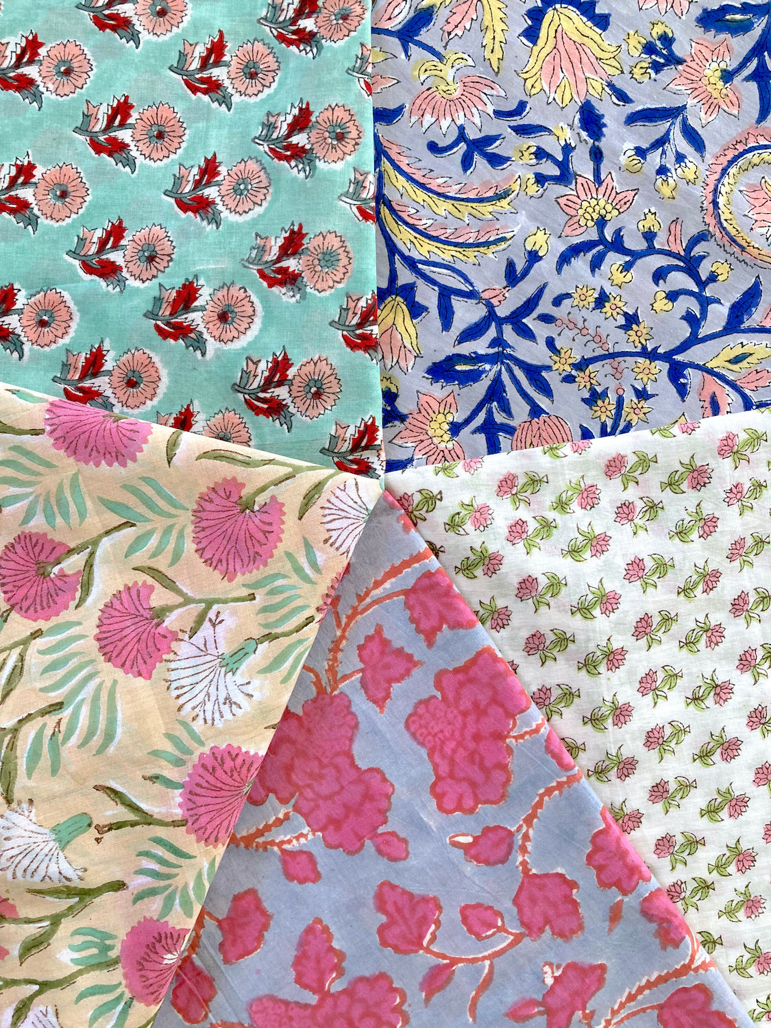 Block Print Fabric 5 pattern set (Your choice)