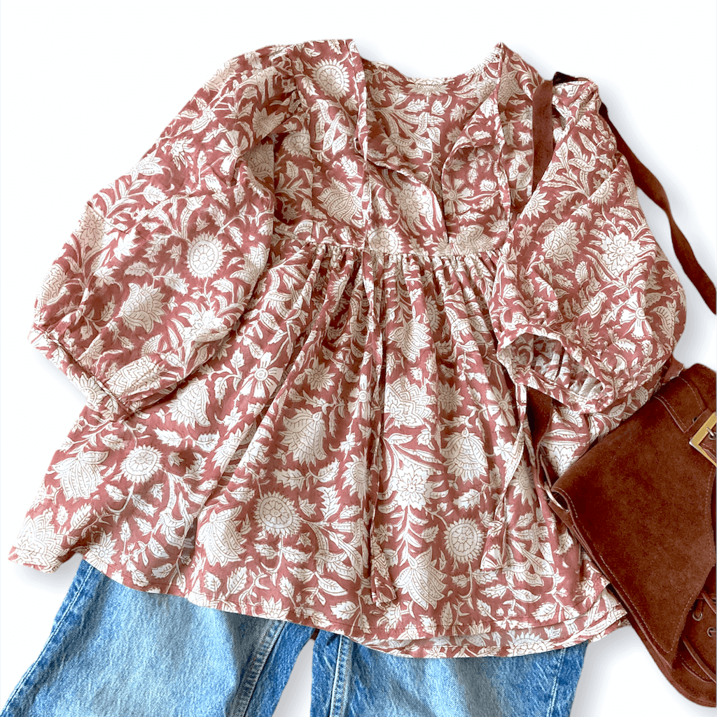 【custom order】Hand Block Print Boho Blouse JESS